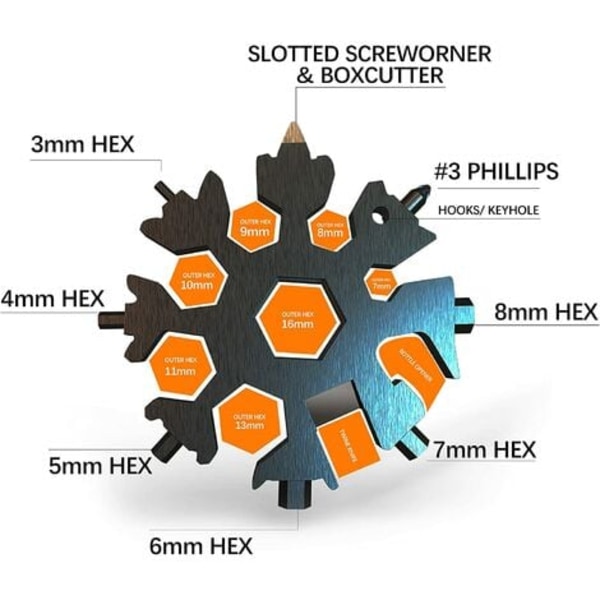 Snowflake Multi-Tool 18 i 1 bærbart rustfritt stål Allmektig verktøy for daglige reiser Campingeventyr Daglige verktøy (svart