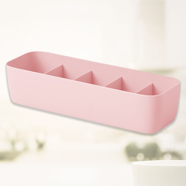 1 stk Stabelbar Plast Sokk Oppbevaringsboks - Fem-Ruters Organizer for Hjem Soverom (Rosa)