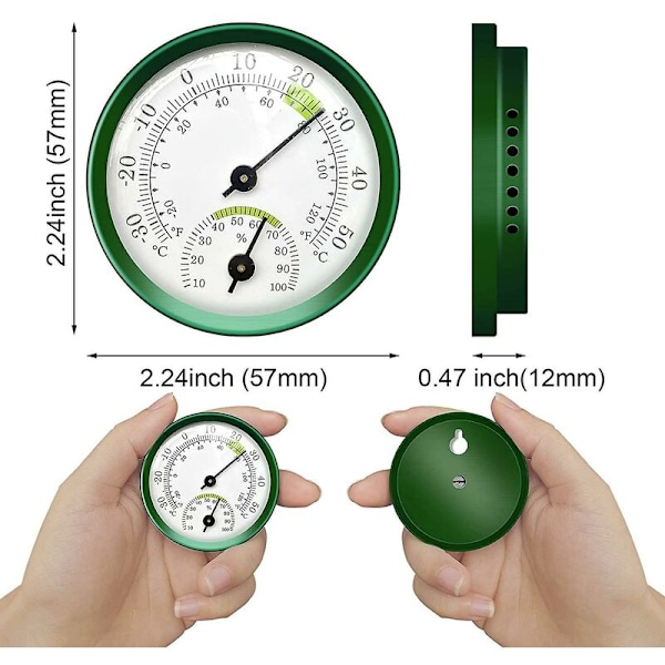 2st grön termohygrometer självhäftande fönstertermometer Analog utomhus trädgårdsfönster termometer,