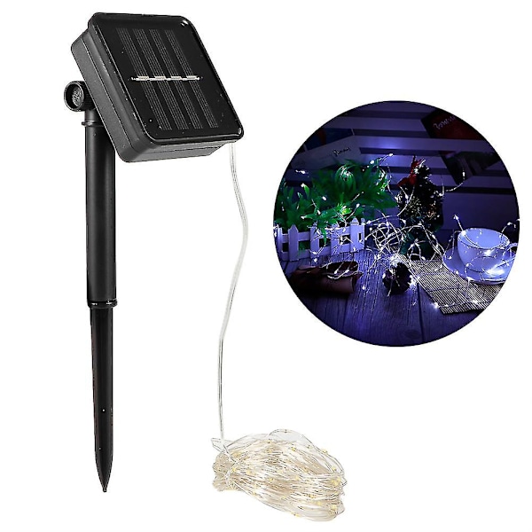 Party-slingor med 8 funktioner, 10 m 100 LED solcellsdrivna koppar-LED-slingor, byggda för precision vitt ljus