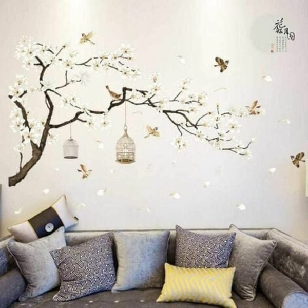 Fågelblommor Trädväggklistermärken, trädväggklistermärken Eleganta vackra hembakgrunder Stora dekaler för vardagsrummet