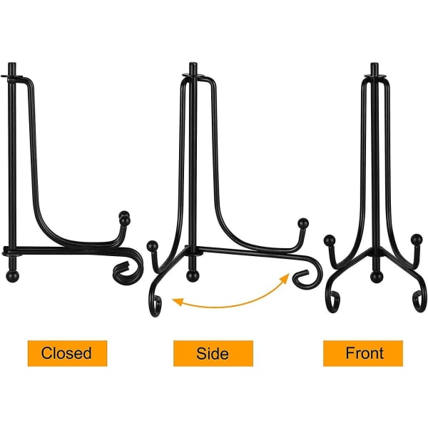 Jern Display Stand, 2 Pack 4 Tommer Jern Plade Stand Sort Dekorativ Plade Holder Jern Staffeli Plade Foto Display Stand Til Plakaterammer