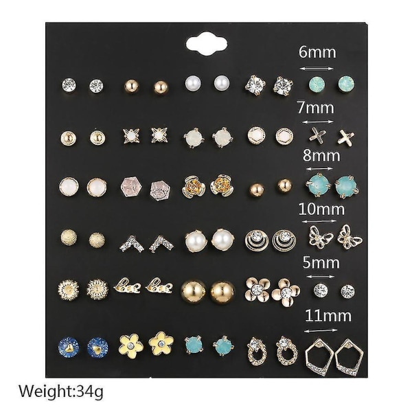 30 par örhängen set Blomma fjäril strass legering zirkon smycken för bröllop