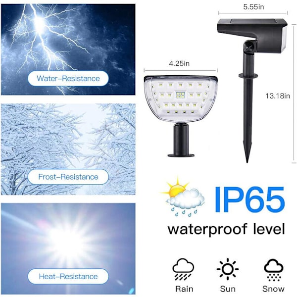 Cool vita 2-pack solcellslampor, landskapsbelysning, 2 i 1 vägglampa och stolplampa IP65 vattentät LED sladdlös dimbar för utomhusträdgård