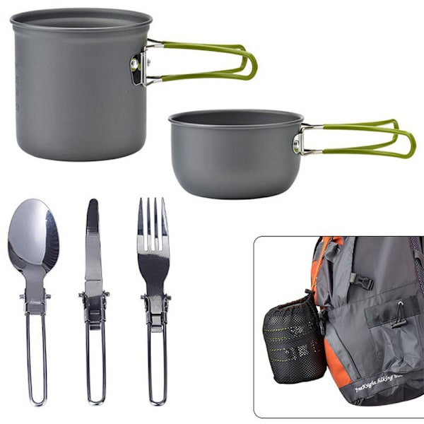 Grön färglåda utomhus kruka set 1-2 personer bärbar camping köksutrustning,