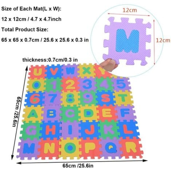 Puzzle Foam matto Baby pehmeä EVA Foam leikkimatto lapsille numerot 0-9 ja Letters AZ 36kpl / laukku (12*12cm)