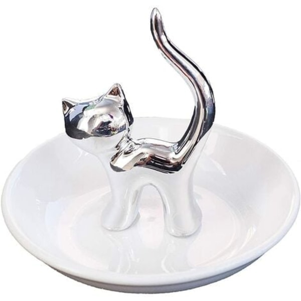 Silver Cat Ring Holder Fad Ring Holder Smykker Ringe Armbånd Øreringe Trinket Bakke til Kvinder Piger Fødselsdagsgave - Si