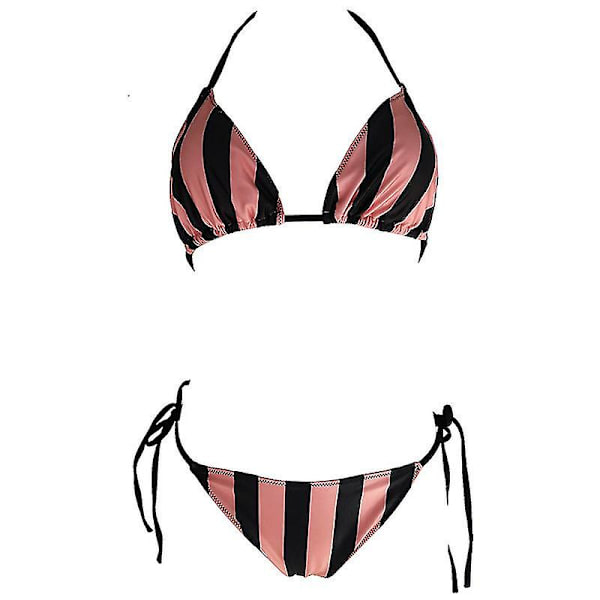 Kvinnor Sexig Bikinithong Set Vadderade Push Up Badkläder Striped Black Brown M