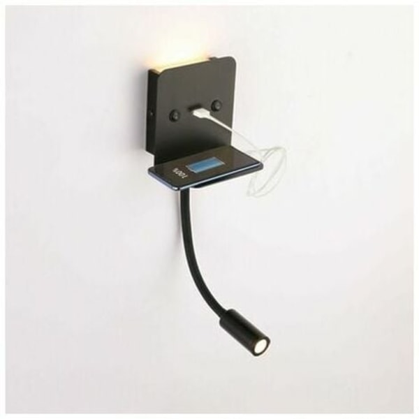 3W "Slange" led væglampe + læselys med usb port | Sort - Sort