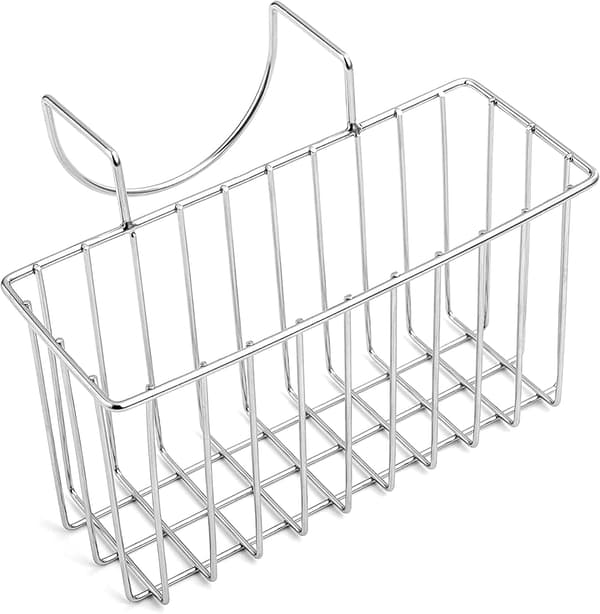 Diskhohållare för kökssvamp, diskkorg, diskställ för borstar och diskmedel, silver, liten (17,8 x 6,9 x 8,9 cm)