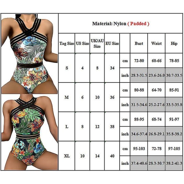 Naisten kukkainen Boho Monokini yksiosainen kesäuimapuku White XL