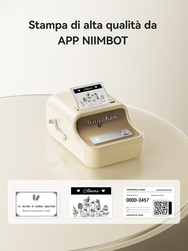 B21 Bluetooth Label Printer with Labels, Versatile App with 120 Fonts and Over 1600 Icons, Label Width 20-50mm Biancobeige