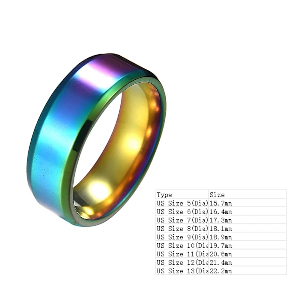 1 Stk Ring Unisex rustfritt stålspeil Lett fingerring til bryllup Colorful US 6