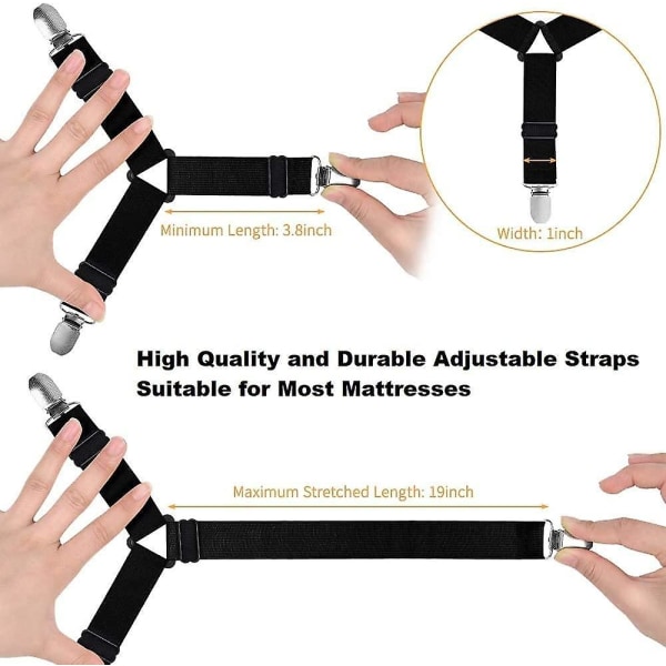 Lakanbår 4 st, justerbara lakanfästen Elastiska triangelhängslar Gripper stödrem Clips för lakan, soffkudde, armch