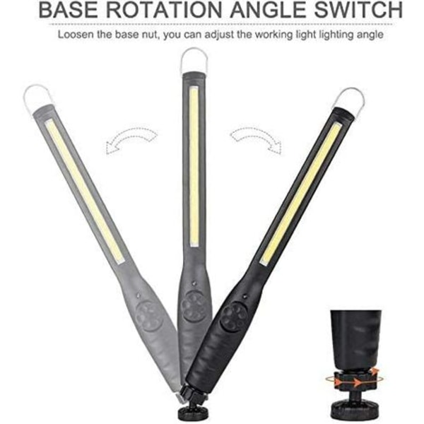 Oppladbar COB arbeidslyslommelykt med magnetisk sokkel og hengekrok for gjør-det-selv, hjemme, arbeid, turgåing, fiske, tur