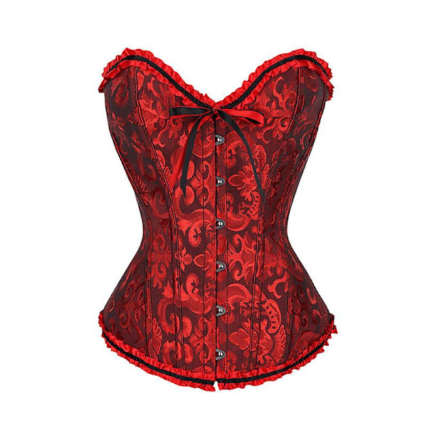 Goottilaiset korsetit Top Bustiers Overbust Satiini Seksikäs puku Korsetti Korsetti Vintage Flower Lace Bridal Plus Size Korsett Women Black Red 6XL