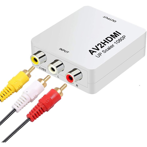 AV till HDMI-omvandlare vit ljud- och videokompositsignalomvandlare I för anslutning av HD-TV LCD-skärm,