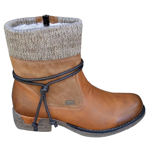 Kvinnor Flat Block Ankel Boots Vinterfodrade Stretch Skor Camel 42