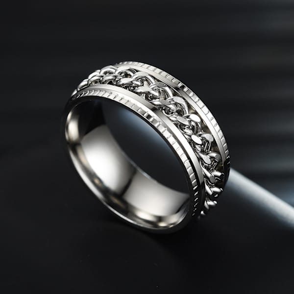 Män Ring Enkel Högpolerad Mode Smycken Roterande Kedja Inlagd Finger Ring För Fest Silver US 10