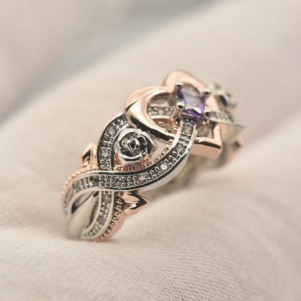 Mode Kvinder Faux Ametyst Hjerte Bryllup Engagement Blomster Ring Smykker Gave US 6
