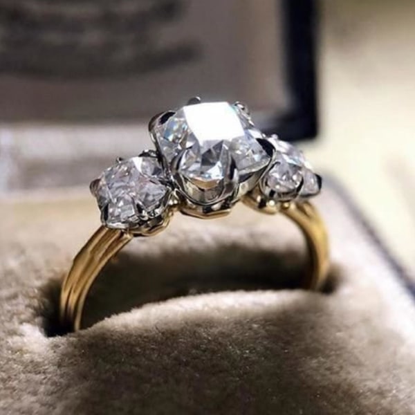 Kvinder Ring Firkantet Form Dobbelt Farver Smykker Geometrisk Cubic Zirconia Finger Ring Fødselsdagsgaver Silver US 10