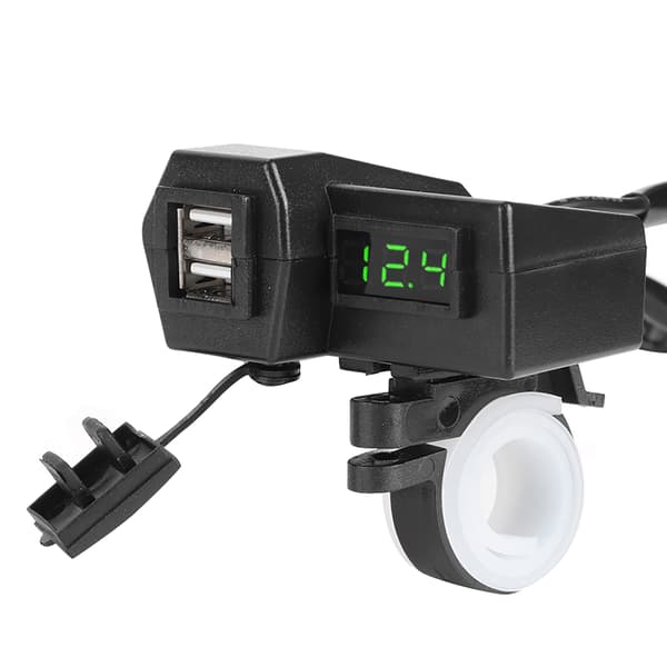 Universal motorsykkel dobbel USB-lader socket adapter med voltmeter display grønn