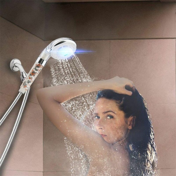 Handdusch med vattenfilter för badrum med LED-duschhuvud