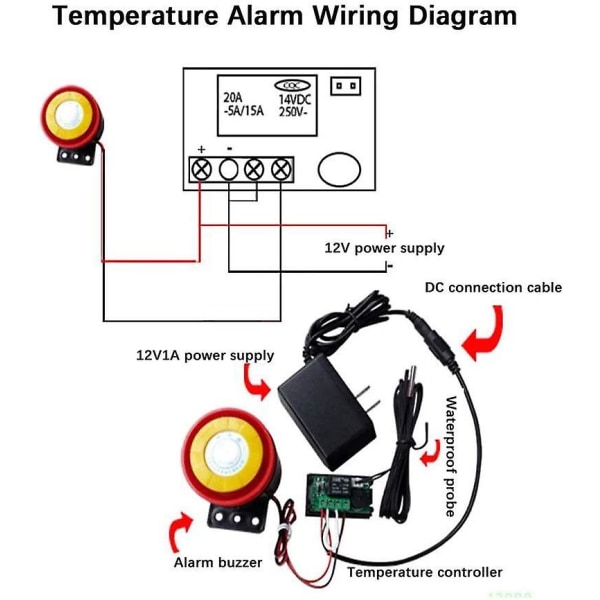 12v digital termostat multifunktionstermostat med sensor, temperaturmåleområde: -50~110