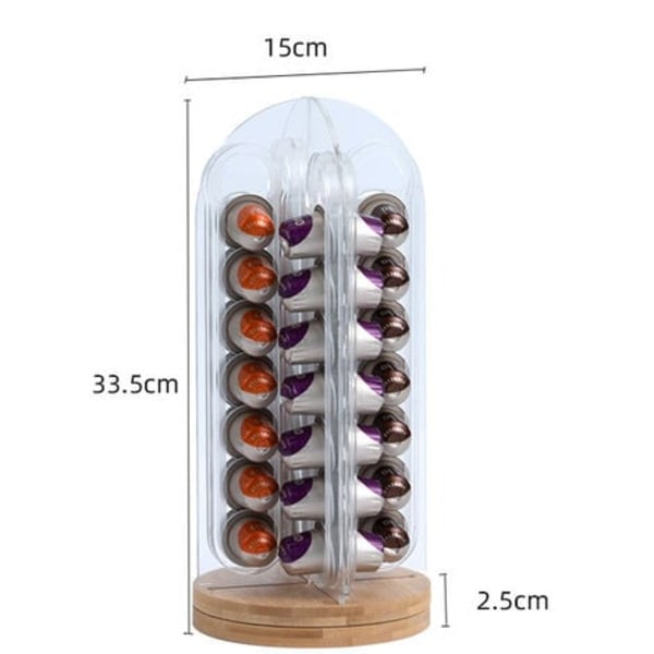 Kaffekapselholder Akryl roterende kapselholder Kaffeoppbevaringskapselholder, (1024 klar bambus bunn roterende