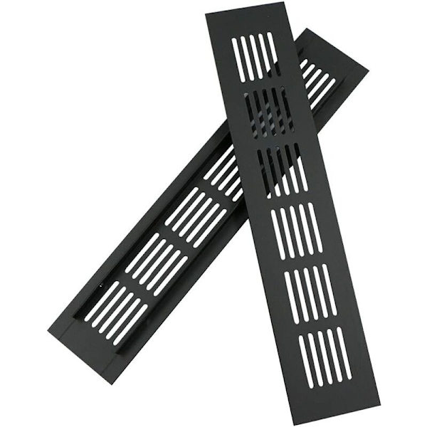 2-pack rektangulärt aluminiumdörr ventilationsgaller 250x50mm insektsskydd för husbil, garderob, kök etc. - Svart,