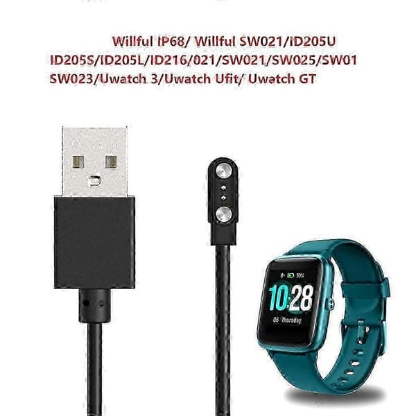Smartklokke magnetisk ladekabel USB-lader 2-pinners for Willful IP68/Willful 1 pieces