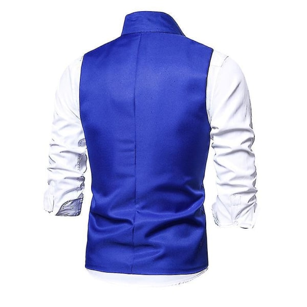 Menn Lapel Suit Vest Uformell Stilig ensfarget vest XL Blue