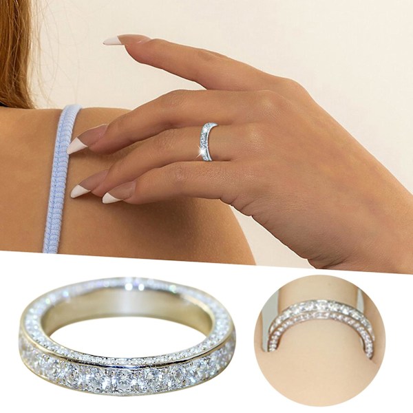 Vigselring Rund Glänsande Ej blekande Strass Inläggningar Symmetrisk Finger Circlet Bröllopssmycken US 10