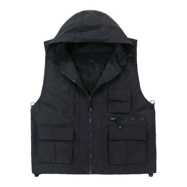 Utomhusfotografiväst Snabbtorkande Vattentät Fiskeväst med multi fickor, Casual Hästklämma för män black XL