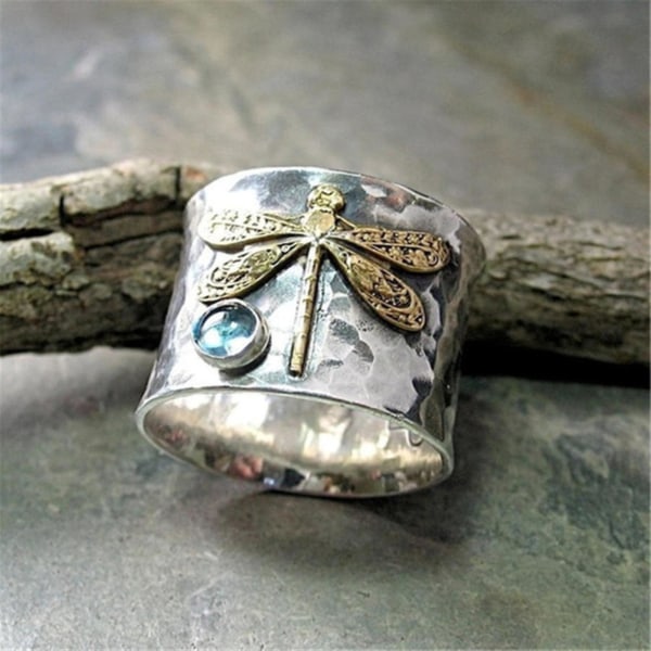 Kvinder Elegant Vintage Rhinestone Indlagt Dragonfly Design Finger Ring smykker US 8