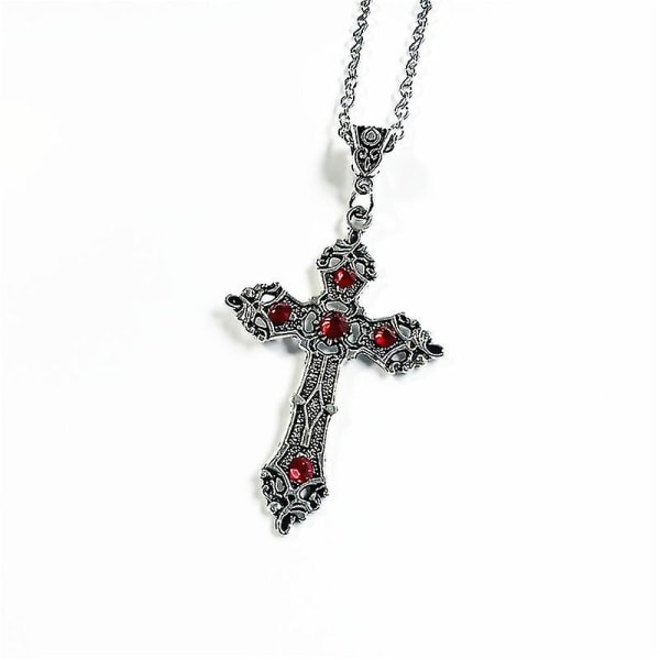 Vintage barok kristne kors halskæde sølv farve med krystaller gotiske påske unisex smykker