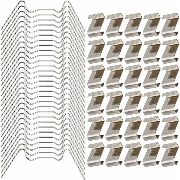 Glasering drivhusclips, glasclips til drivhusglasning Fastgørelsesclips i rustfrit stål Reparationssæt Tilbehørsbeslag, 50 STK W og 50 STK Z，Fonepro