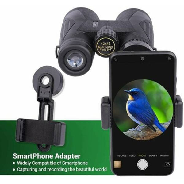 12x42 kraftig kikkert for voksne med telefonadapter HD optisk linse, lett vanntett kikkert for fotturer, T