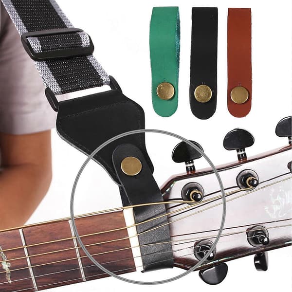 2 st lädergitarrhuvudbandskrok med metallknappar Gitarrhalsrem Akustisk Elgitarrtillbehör Svart