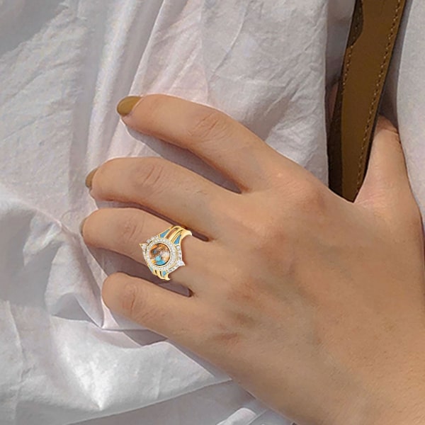 3 stk Kvinner Ringsett Vintage Style Paret Rhinestone Bohemia Style Finger Ring Sett Bursdagsgave US 7