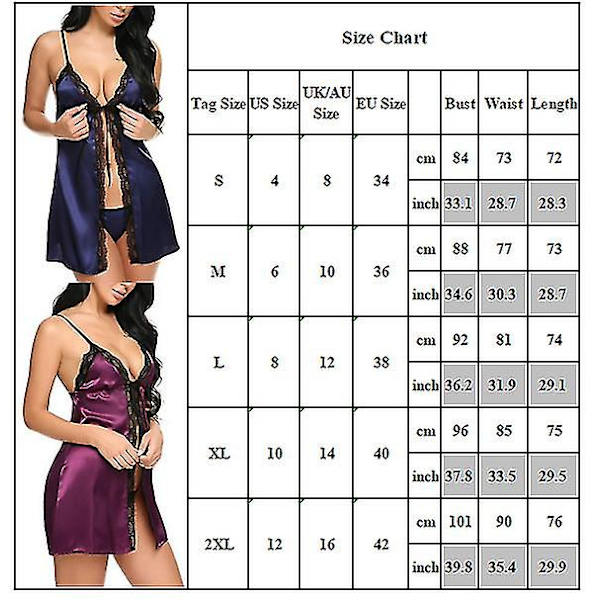 Kvinnors sexiga spetsar Bodysuit Underkläder Set Sling Nattlinne Blue L