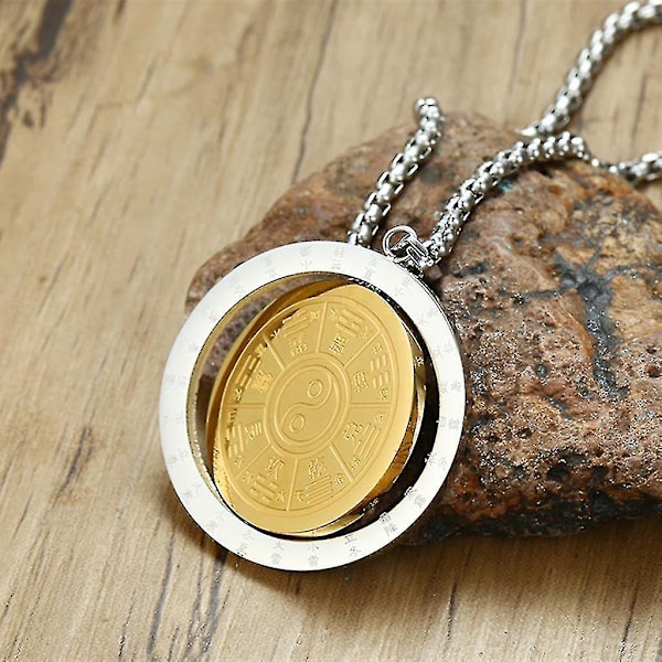 Kaksisävyinen Miesten Tai Chi Yin Yang Riipus Bagua Kahdeksan kaavio Talisman Kaulakoru