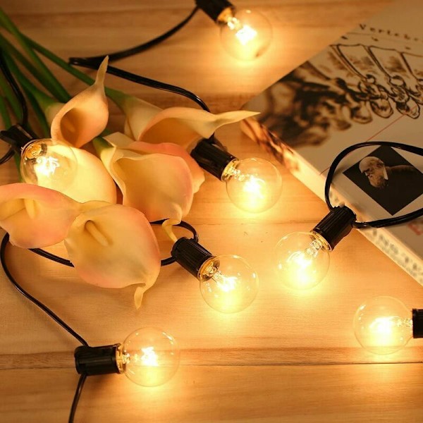 Fairy Lights utomhus, anslutningsbara Fairy Lights 7.6M 25 G40-lampor med 3 reservlampor för bröllopsfestträdgård,