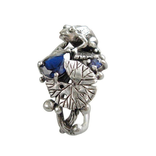 Ring Lotus Groda Mönster Smycken Present Koppar Punk Rhinestone Hollow Finger Band för kvinnor US 8