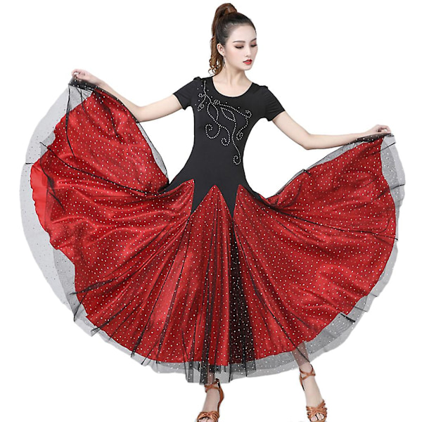Elegant skrå kvast pailletter dekoration latinsk dansekjoler Red M