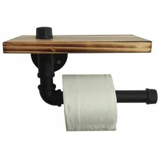 WC-rullan pidike Retro Design set , jossa on musta puinen tarjotin