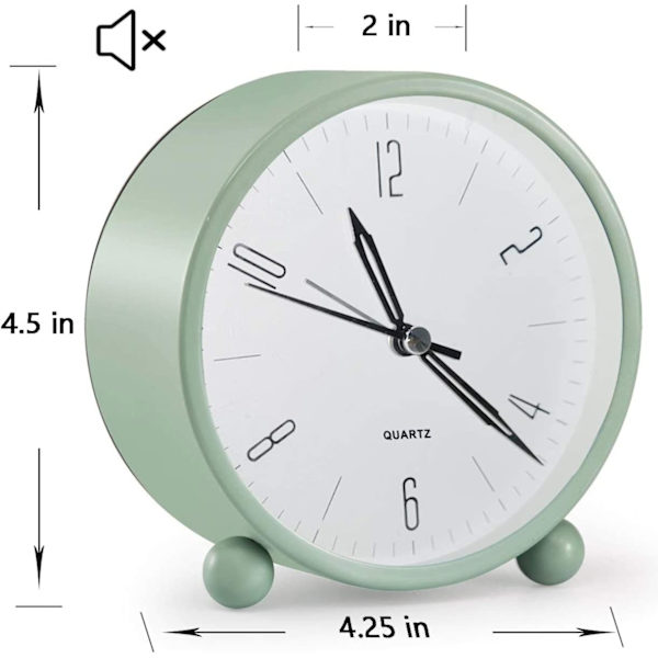 Analog väckarklocka, 4 tums ultratyst liten klocka med nattljus, batteridriven, enkel design för sovrum, sängbord