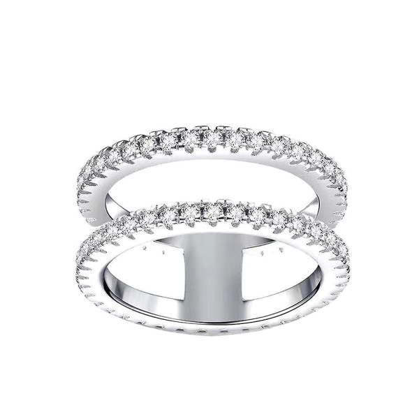 Mode Kvinder Rhinestone Indlagt Dobbelt Layer Finger Ring Bryllupssmykker Gave US 10