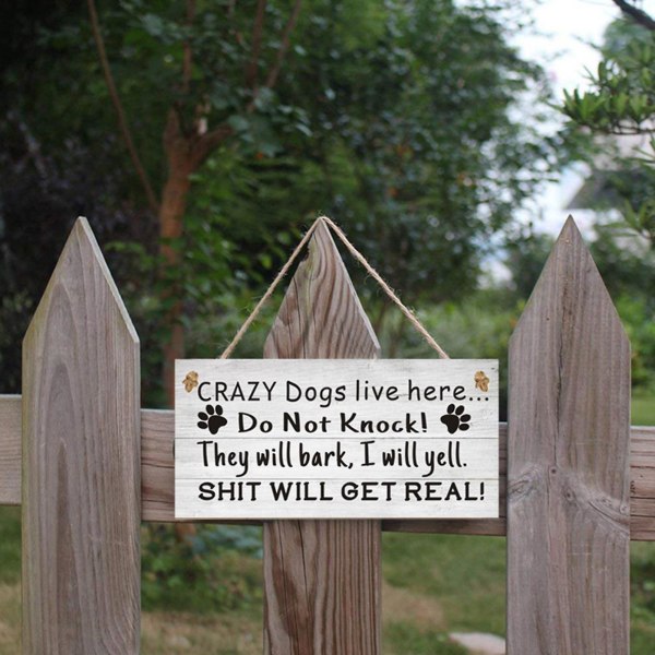 2 X Dog Sign Engelska bokstaven printed anti-deformering trä trä hängande plack skylt för trädgård