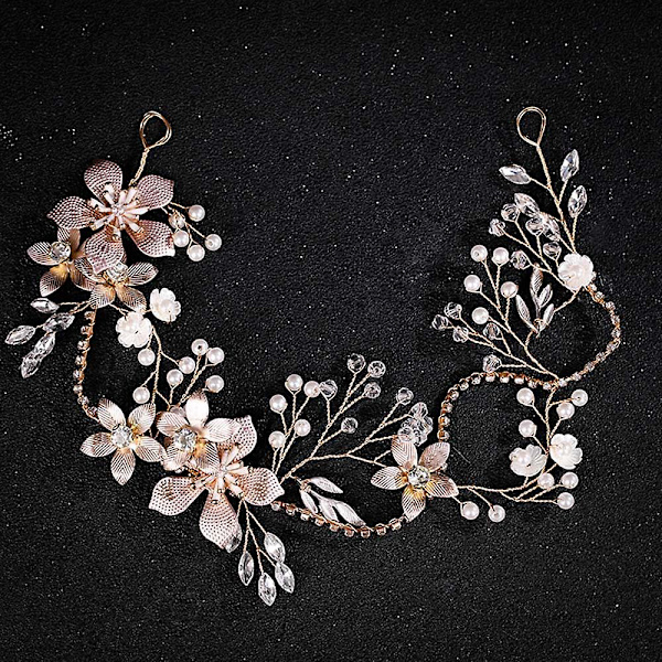Håndflettet blomster pandebånd Brude Tiara Pearl Grab Chain Hovedbeklædning tilbehør